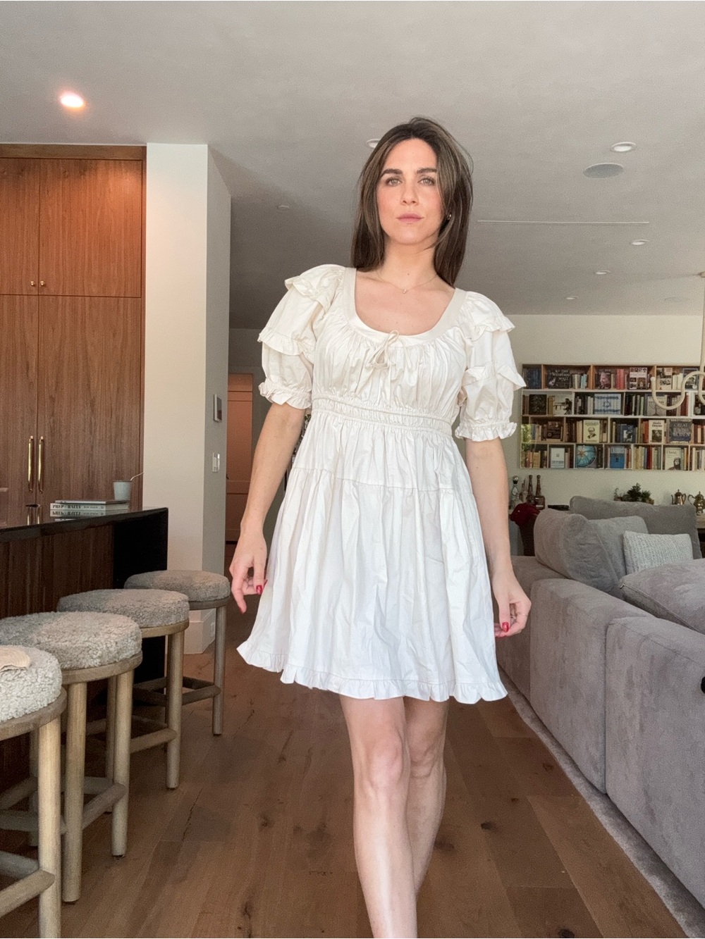 En Saison Cream Ruffle Sleeve Mini Dress